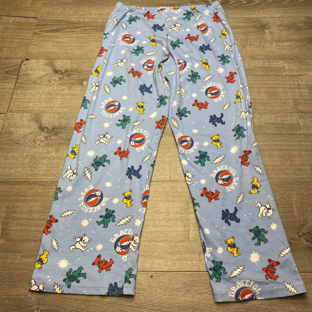 Grateful Dead Pajama Pants Large Blue Cotton Blend Dancing Bears Steal Your Face